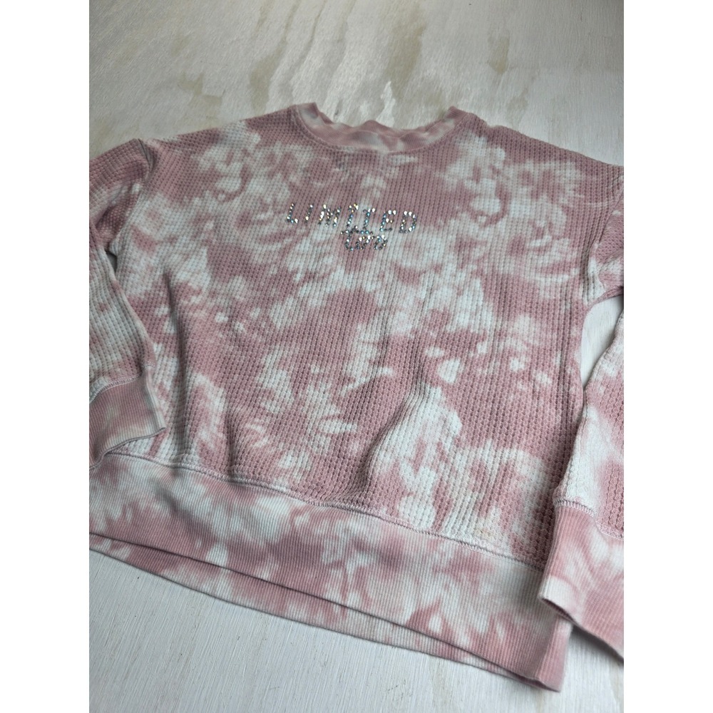 Limited Too Girls Pink Tie Dye Waffle Knit Thermal Rhinestone Logo Top Size 10 M